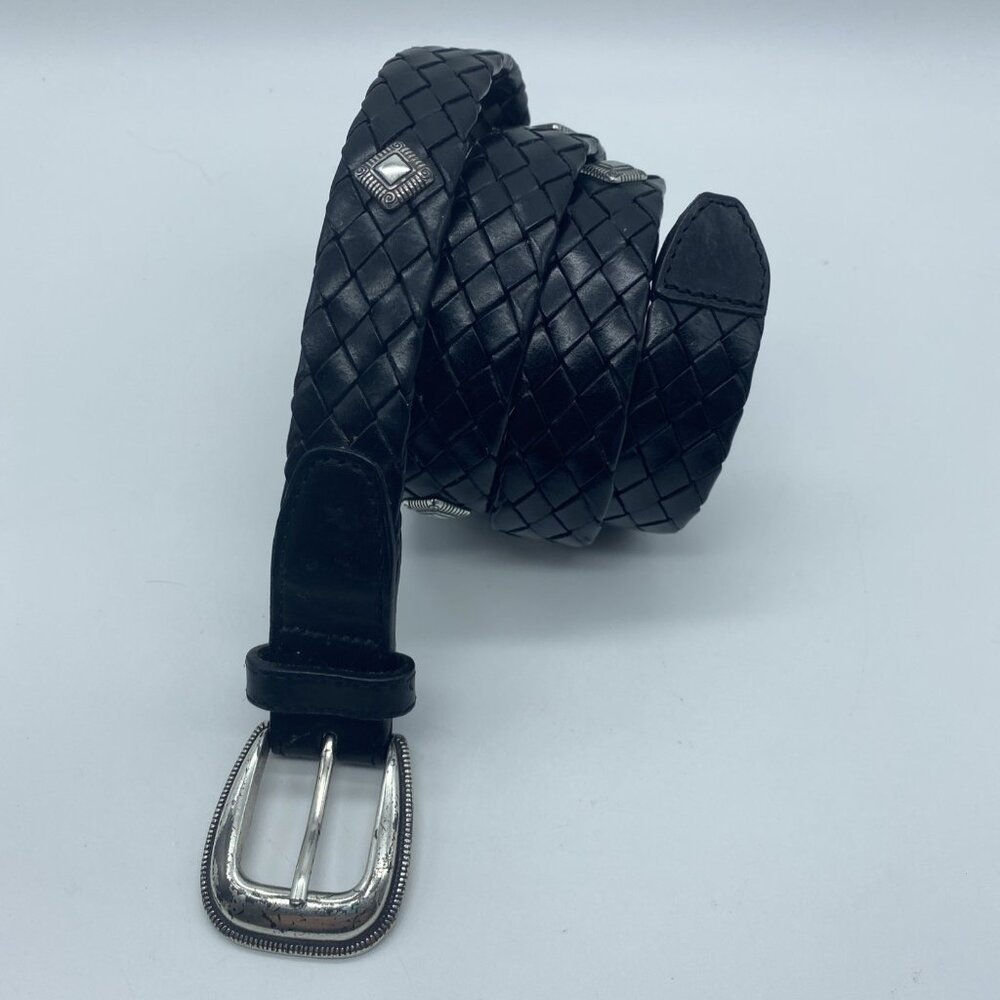 Black Genuine Leather Belt w/ Emblems Women's 6103 Size M